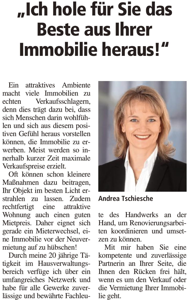 Anzeige im echo - Erfolgreiche Frauen Andrea Tschiesche, März 2022